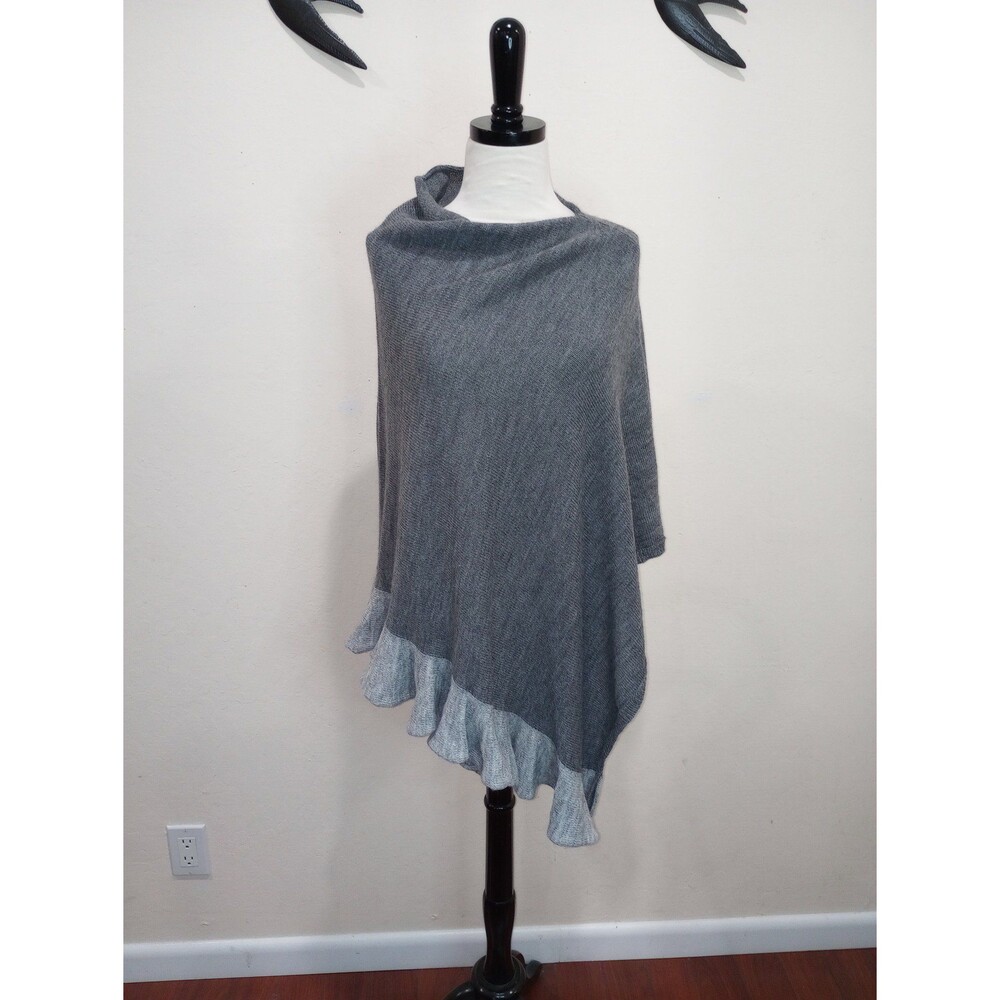 Nardi & Tagliaferri Gray Wool Blend Poncho With Ruffle Hem ~ Made In Italy